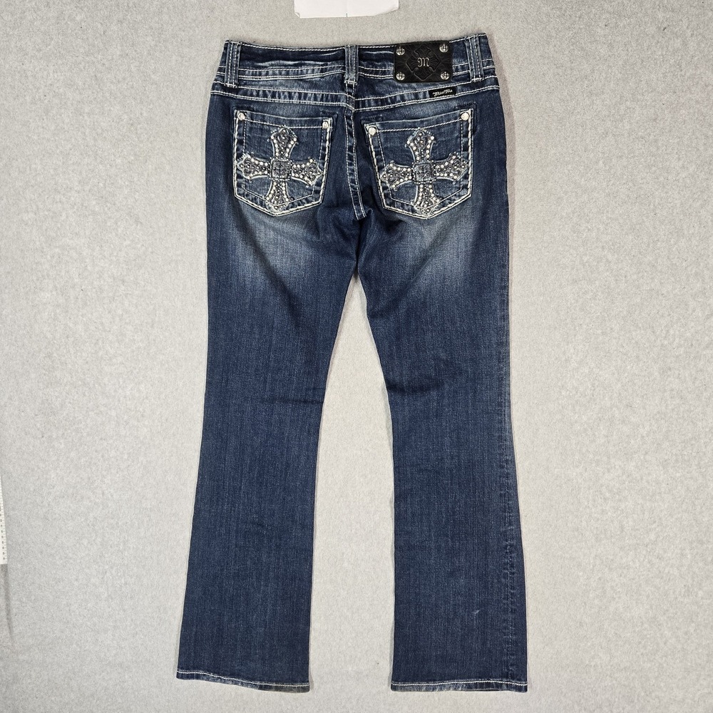 Miss Me Women Jeans 28 Blue Denim Embroidered Rhinestones Bootcut READ